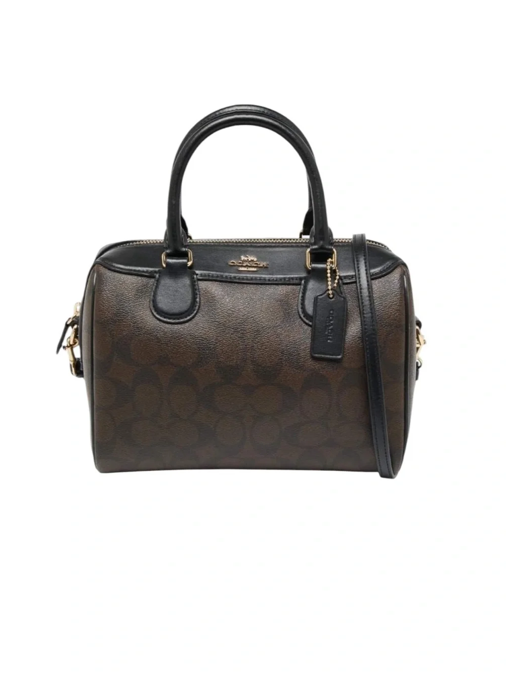Coach Brown Signature Satchel with Black Handles